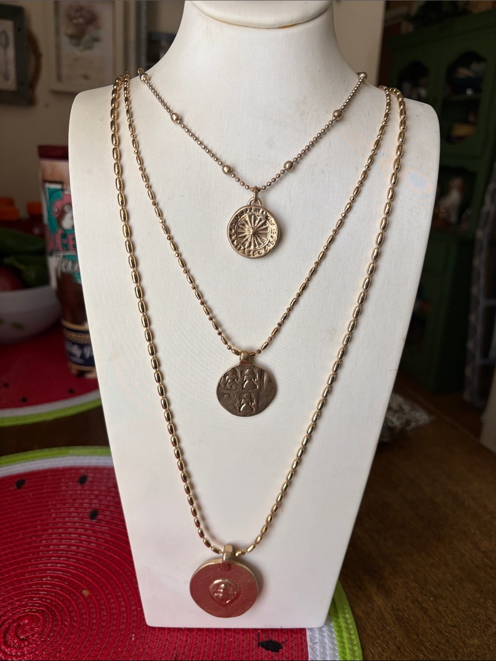 Chico's Gold Layered Coin Pendant Necklace Set
